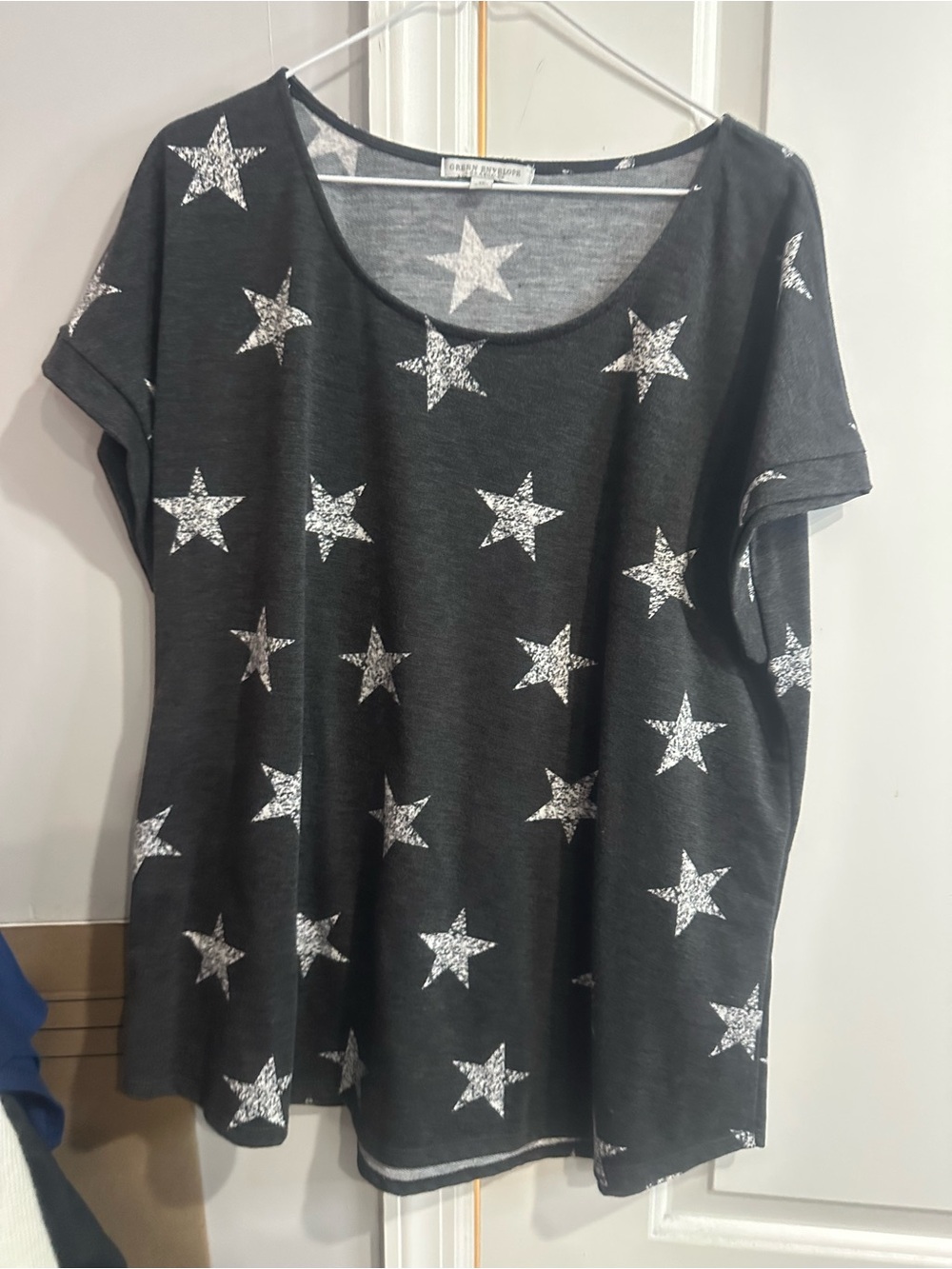 Green Envelope Black Short Sleeve Tee with Silver Star Print